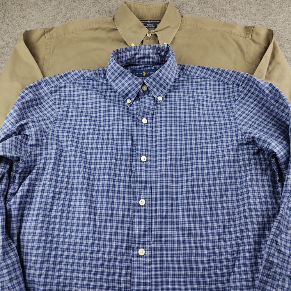 lot of 2 Ralph Lauren Mens Long Sleeve Button Down Shirt Bundle Plaid Size M